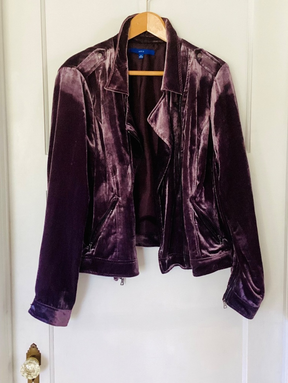 Apt. 9 moto jacket Purple Velvet Size XL Asymmetrical Zipper Party Going Out - Picture 12 of 12